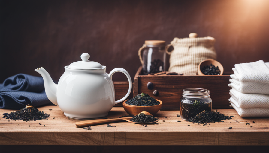 Teapot accessories on wooden table Teapot accessories on wooden table